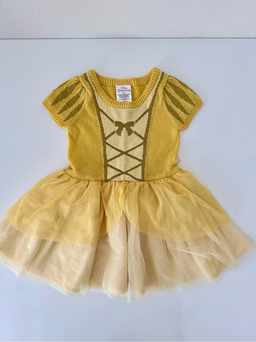 Disney Princess Belle Yellow Sweater Dress Tulle Tutu Toddler Girls Size 3T